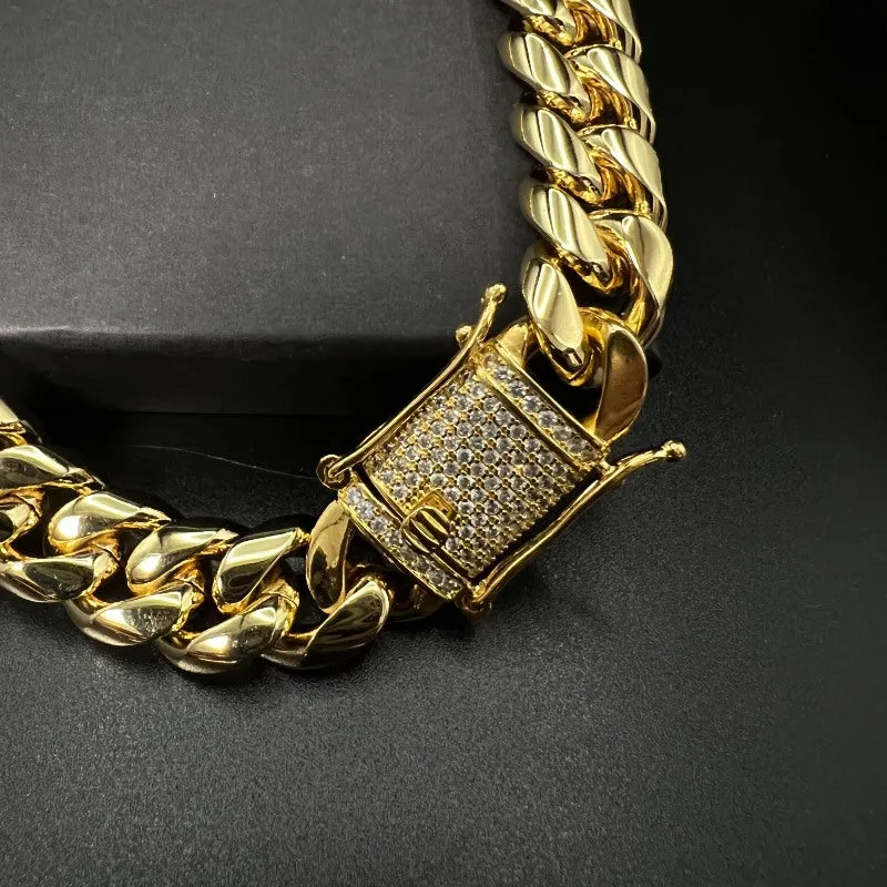 14mm 18K Gold 5-Layers Plated Premium Durable Cuban Bracelet
