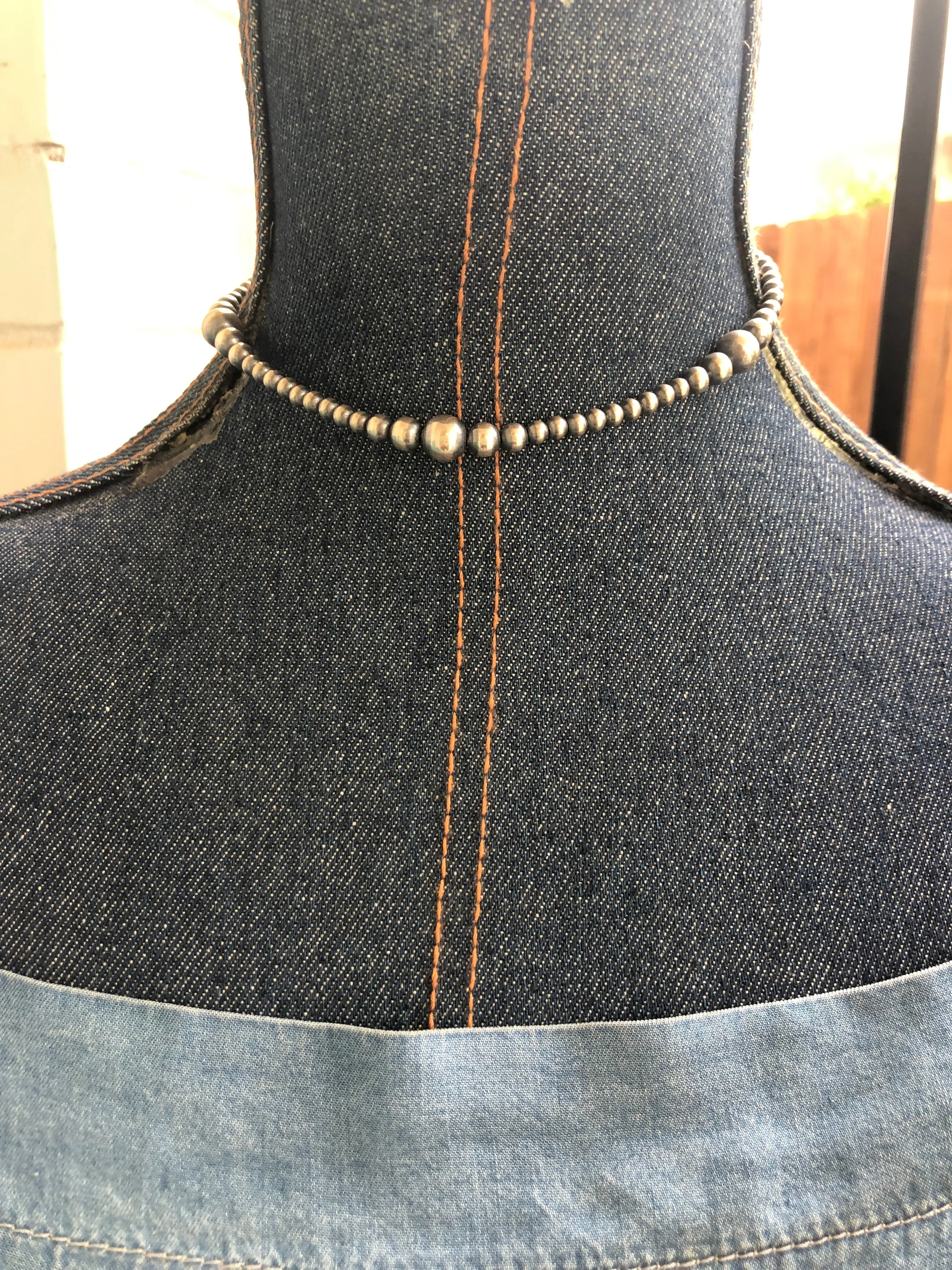 14" "Navajo Style" Sterling Pearls
