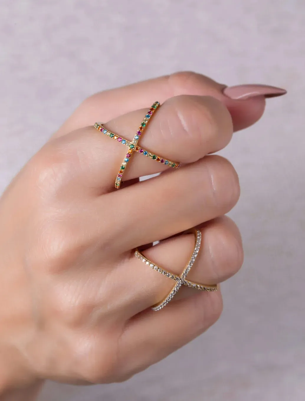 18K Gold Gemstone X Ring