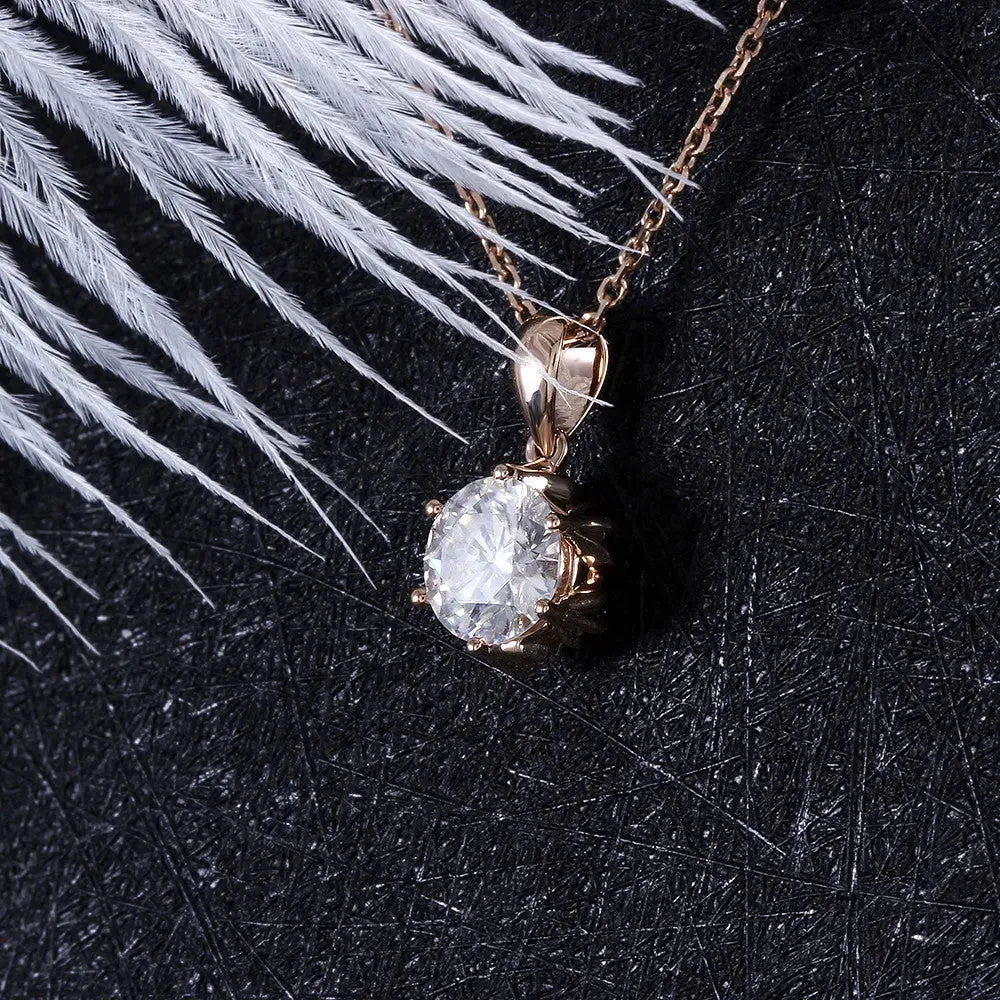 18k Rose Gold Flower Moissanite Necklace 1ct