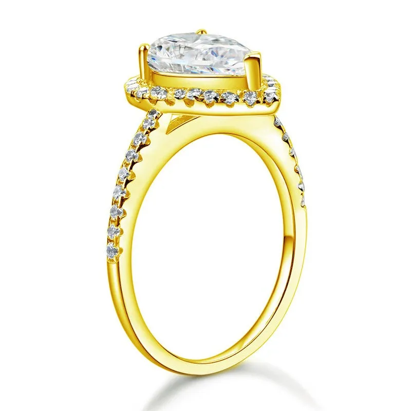 2 Ct Pear Cut Ring Sterling 925 Silver Yellow Gold Plated Wedding Promise Anniversary Engagement Jewelry XFR8329