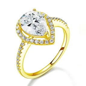 2 Ct Pear Cut Ring Sterling 925 Silver Yellow Gold Plated Wedding Promise Anniversary Engagement Jewelry XFR8329