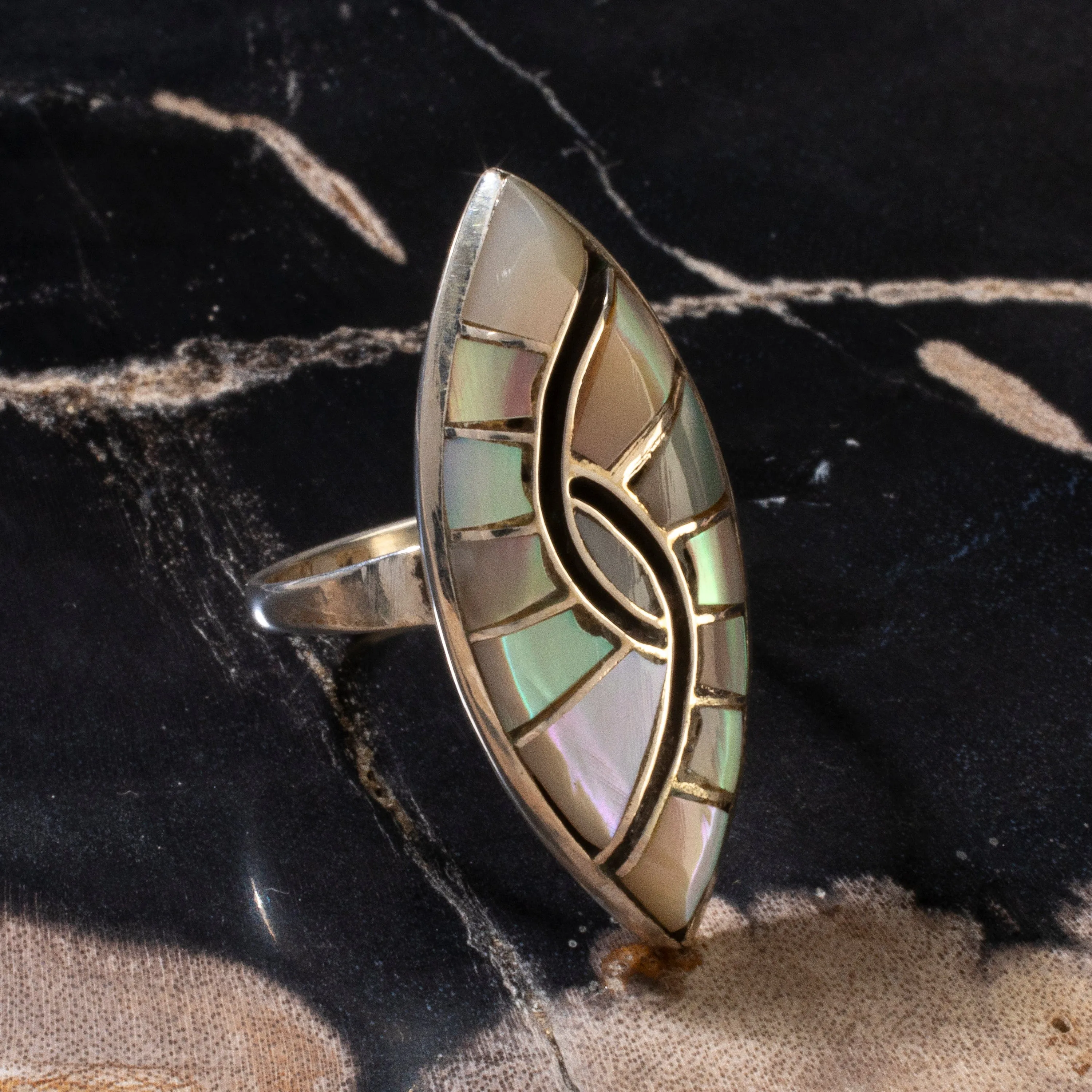Abalone Navajo USA Native American Made 925 Sterling Silver Ring