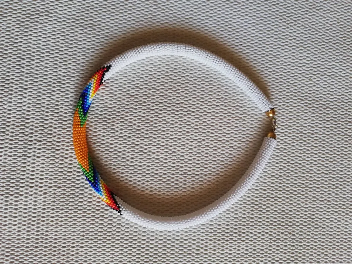 African beaded necklace, White Beaded Necklace, Tribal Zulu necklace, Maasai jewelry