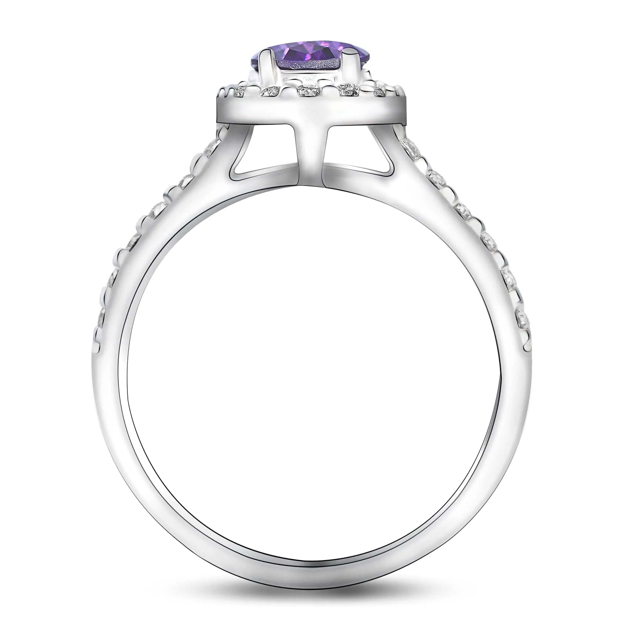 Amethyst Engagement Ring Vintage Halo Ring Silver