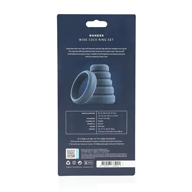 Boners 6 Pc Wide Cock Ring Set - Black