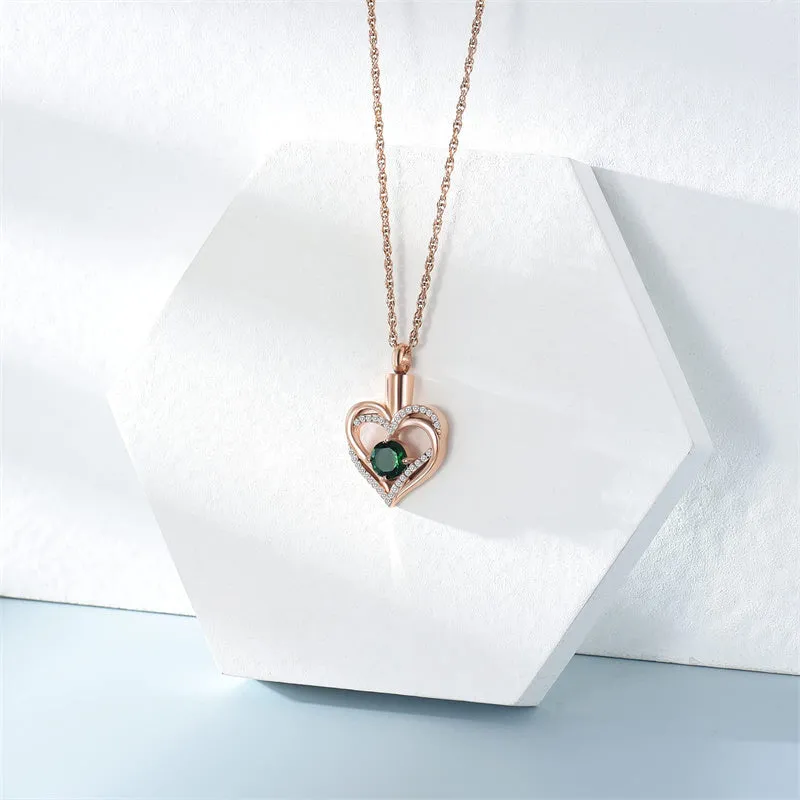 Cremation Jewelry Heart Urn Necklace for Ashes for Women Gilrs Memorial Keepsake Birthstone Pendant