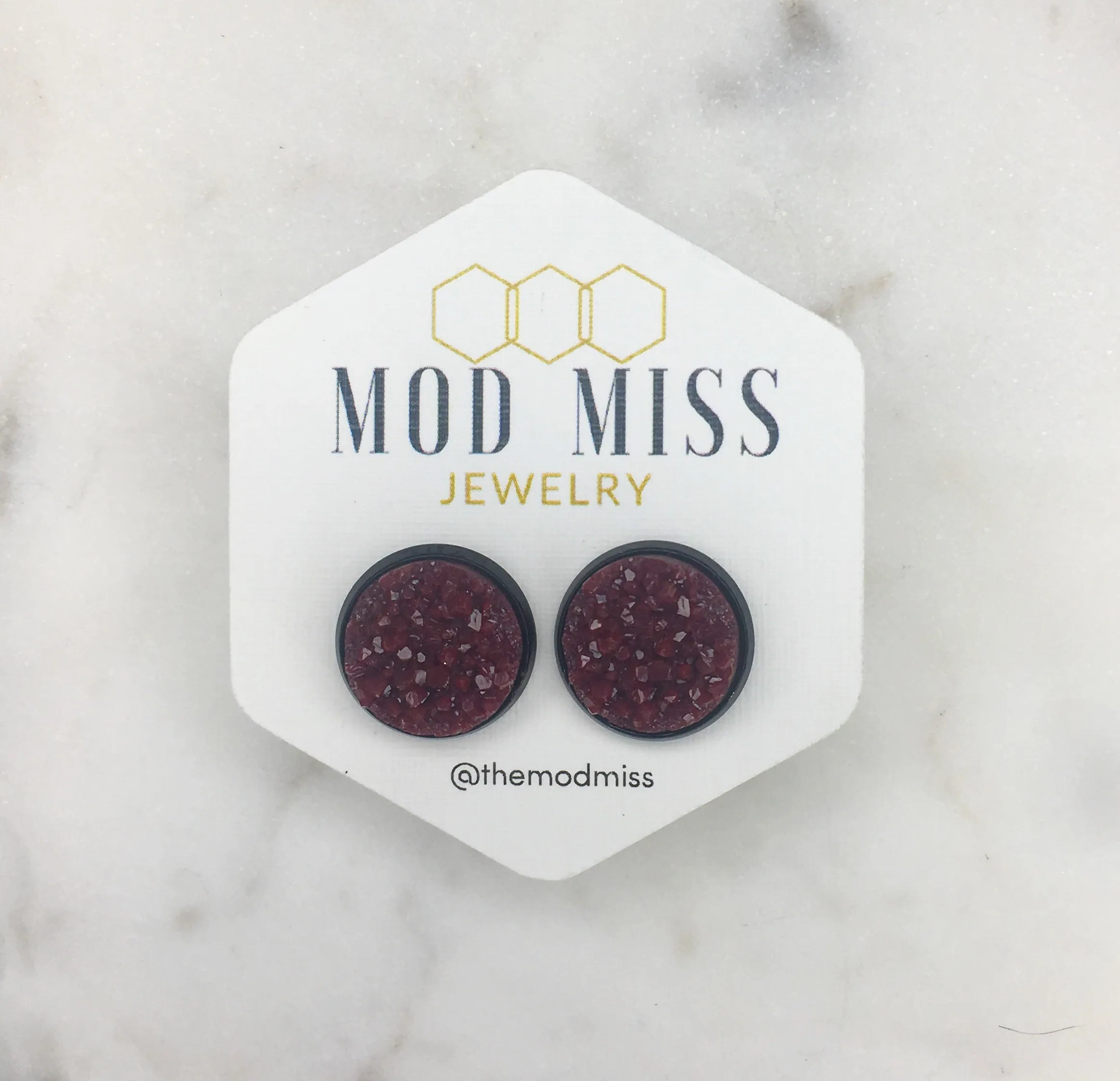 Druzy Stud Earring Maroon