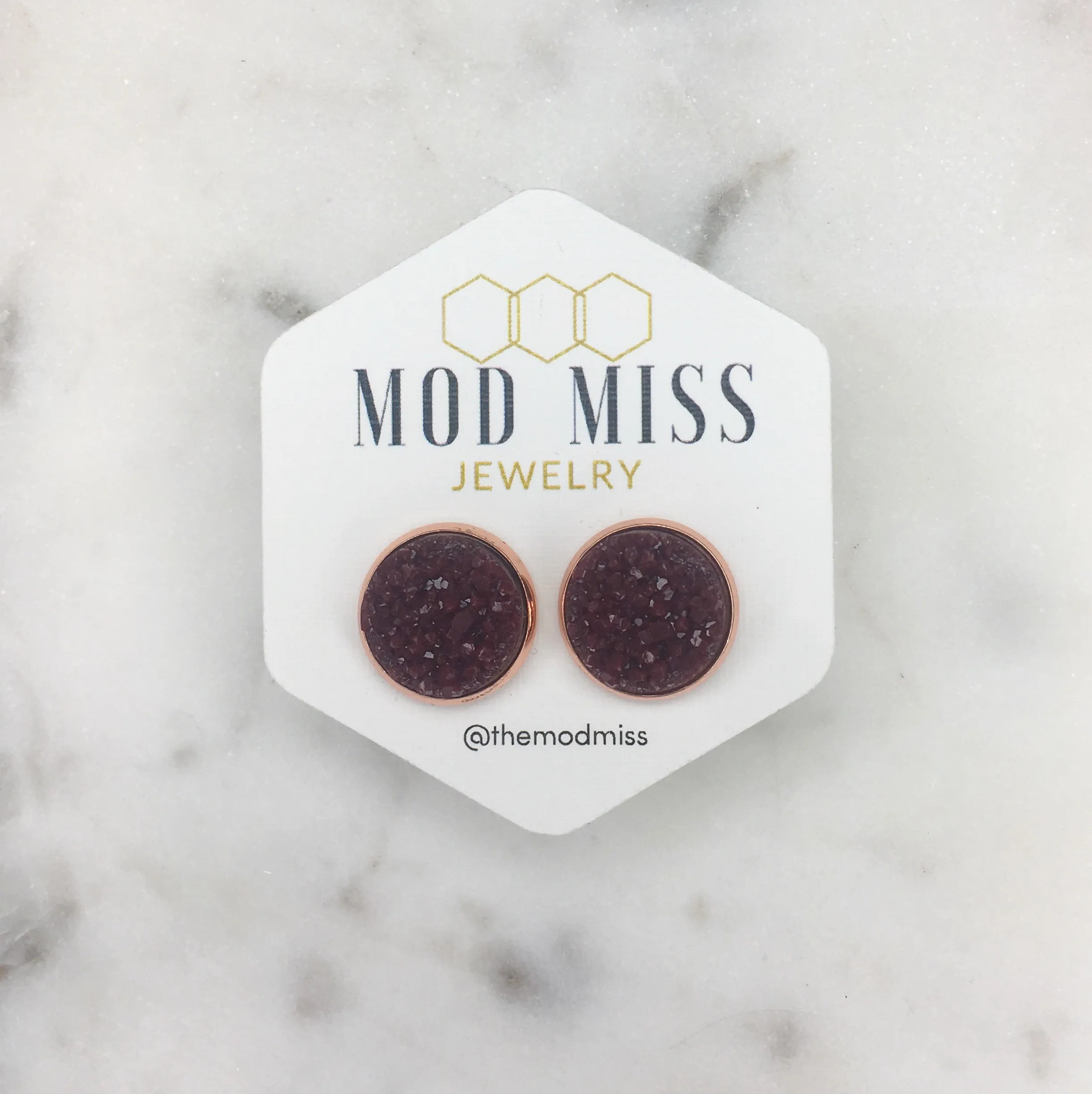 Druzy Stud Earring Maroon