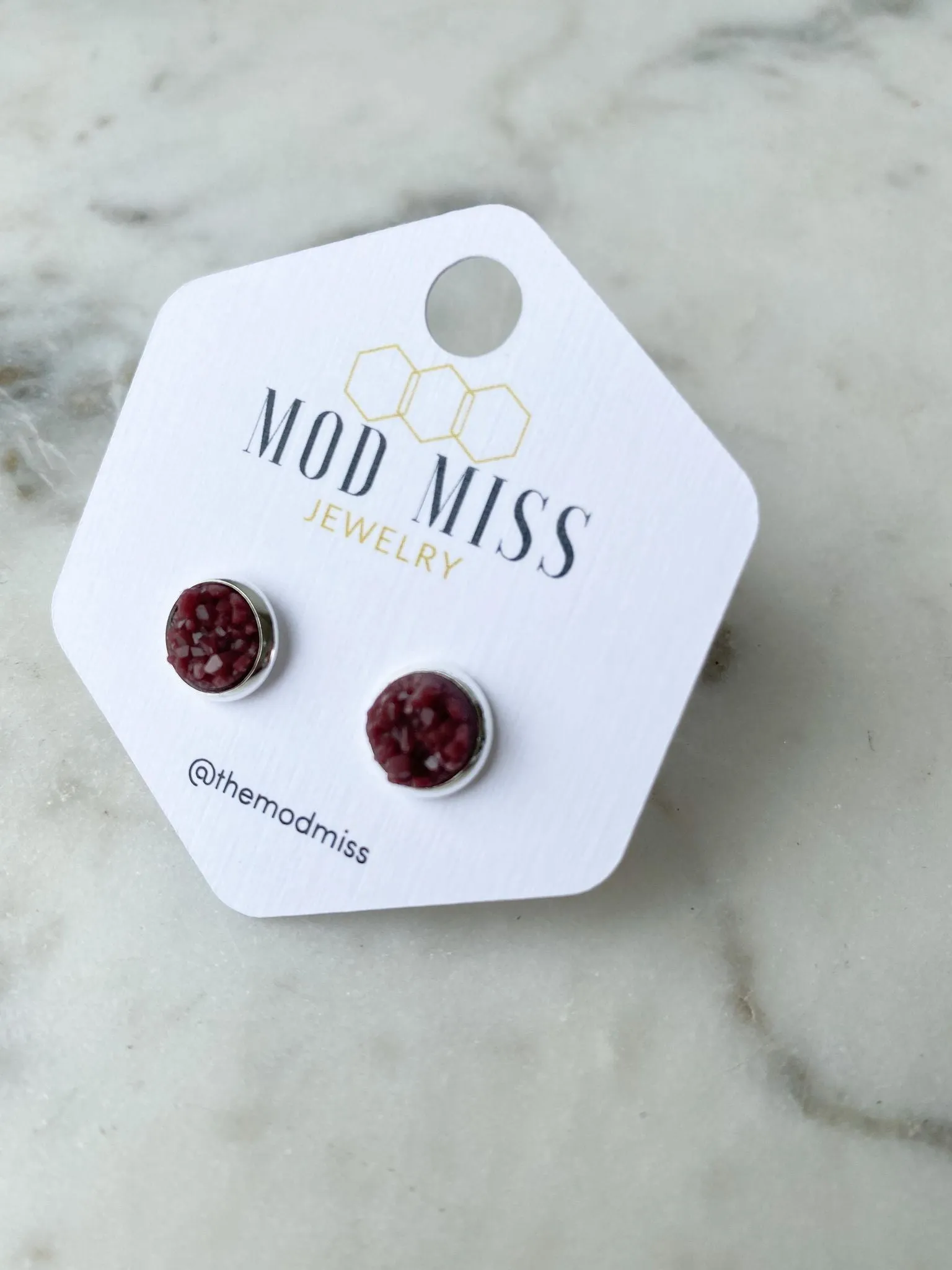 Druzy Stud Earring Maroon