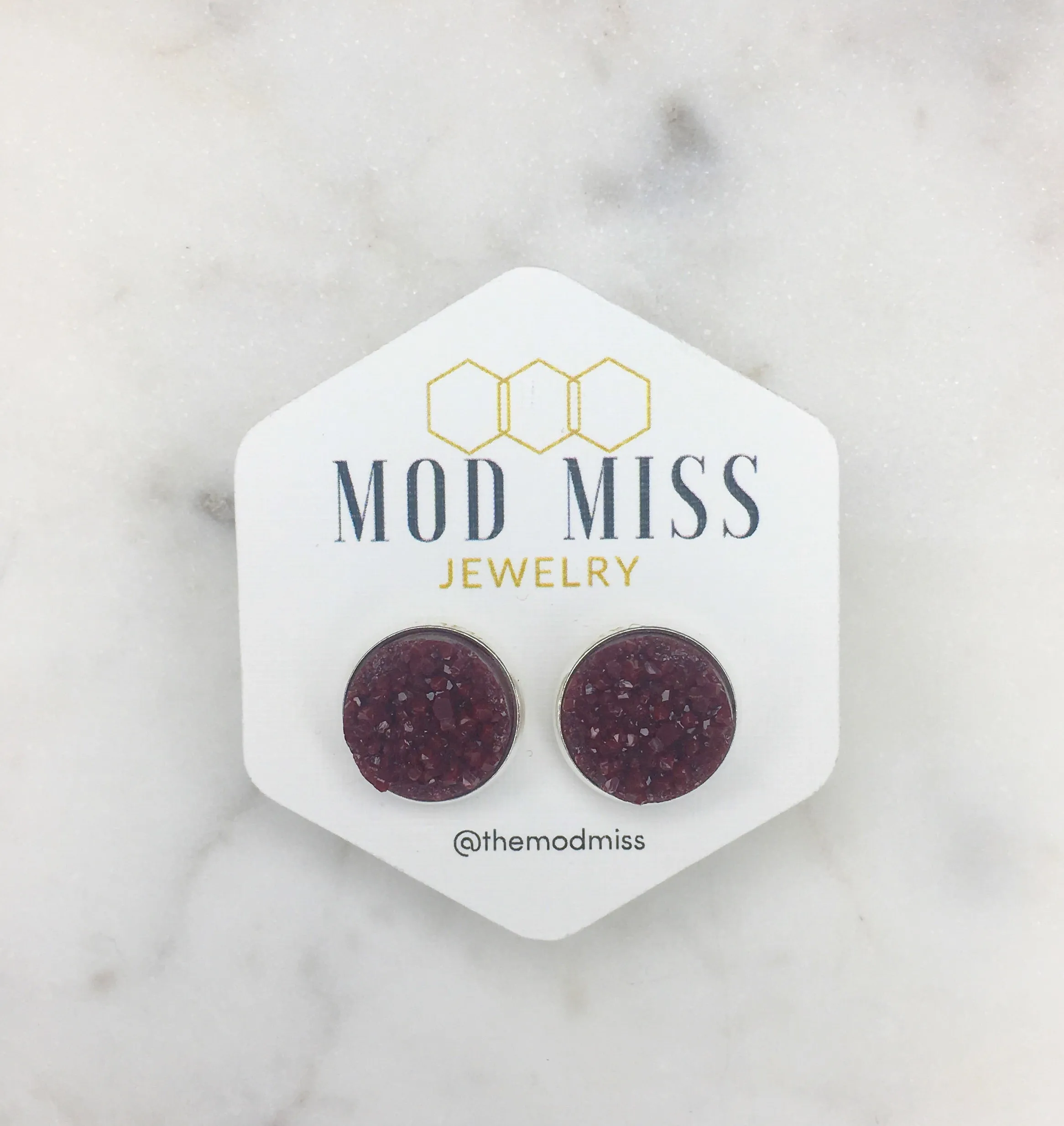 Druzy Stud Earring Maroon