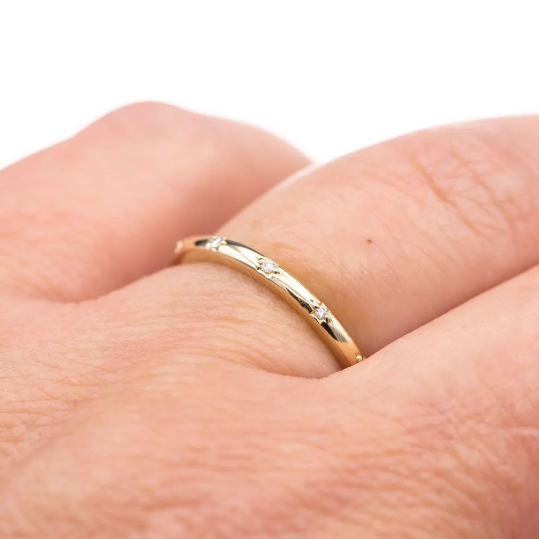 Estrella Band - Narrow Star Set Diamond Eternity Stacking Wedding or Anniversary Ring