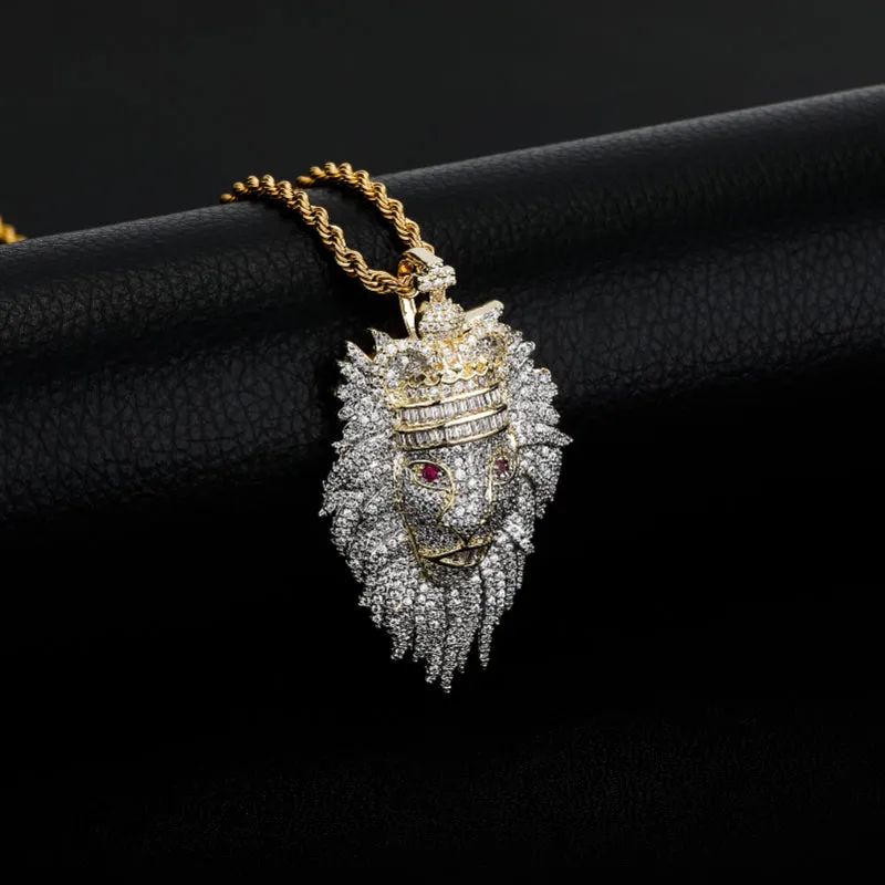 Hip Hop Crown Lion Fully Iced Pendant