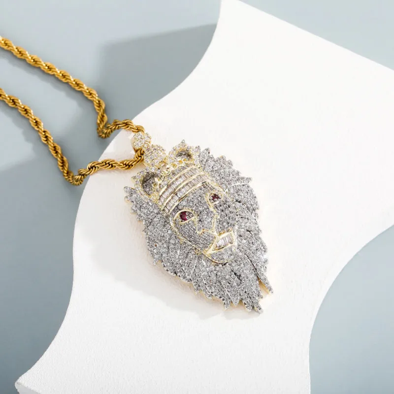 Hip Hop Crown Lion Fully Iced Pendant