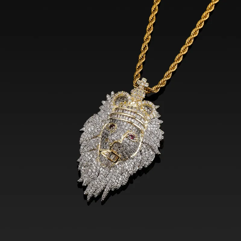 Hip Hop Crown Lion Fully Iced Pendant