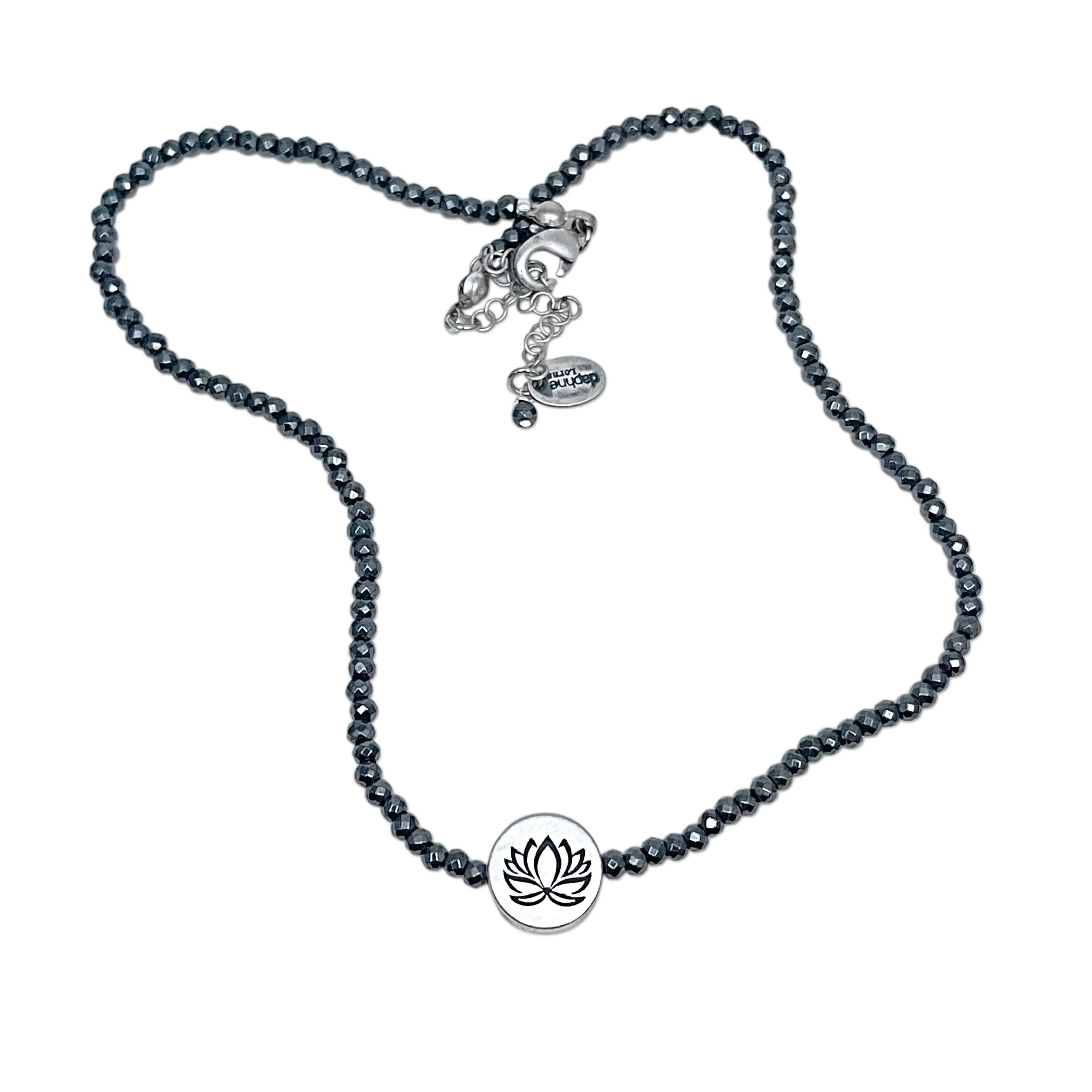 Lotus and Hematite Beaded Choker Necklace