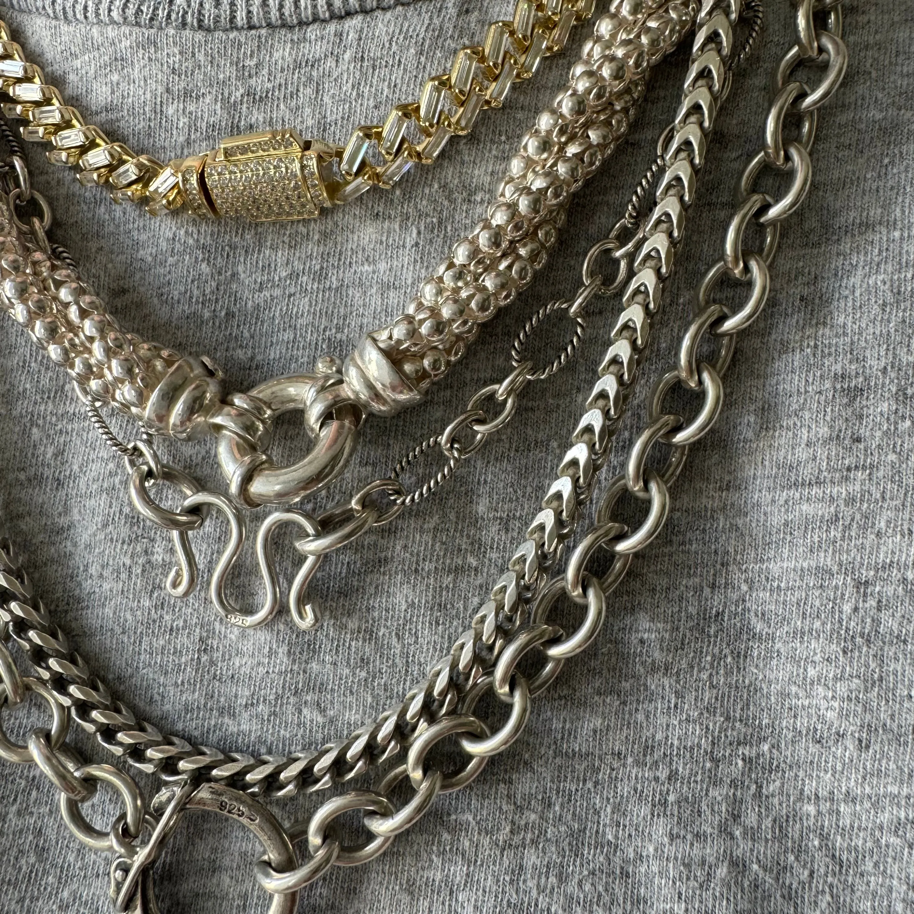 P R E - L O V E D // glitz and glam / sterling silver and baguette glass curb chain tennis necklace / 16, 39g