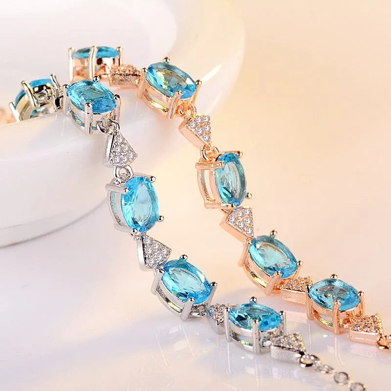 Princess Created Aquamarine Blue Topaz Bracelet
