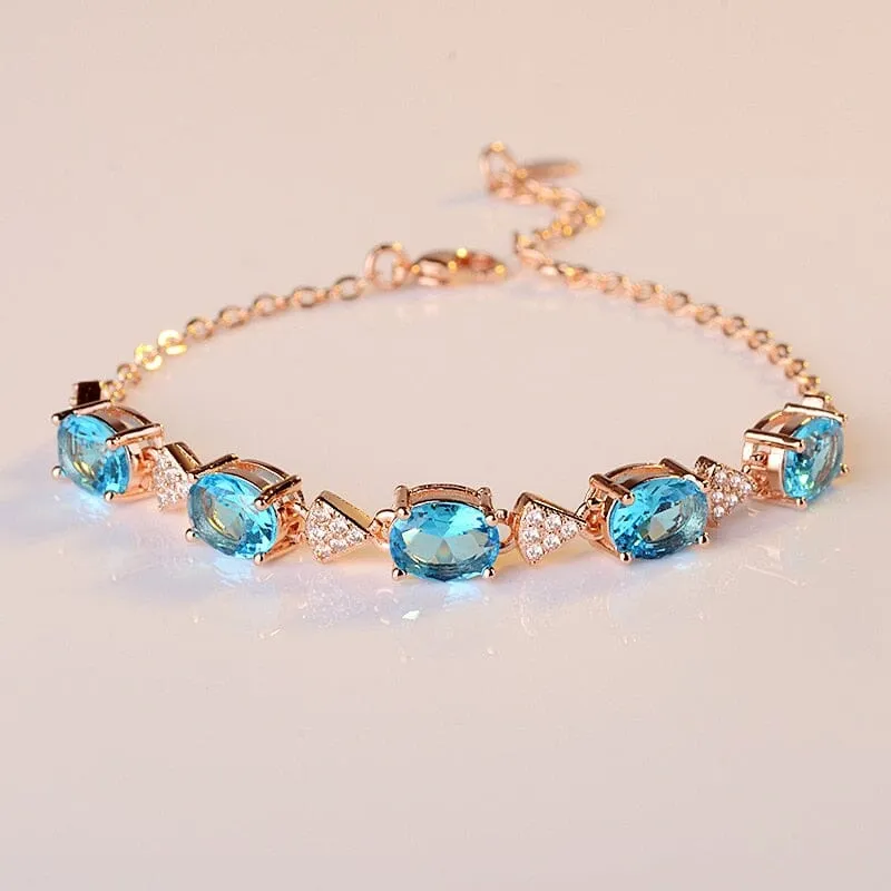 Princess Created Aquamarine Blue Topaz Bracelet