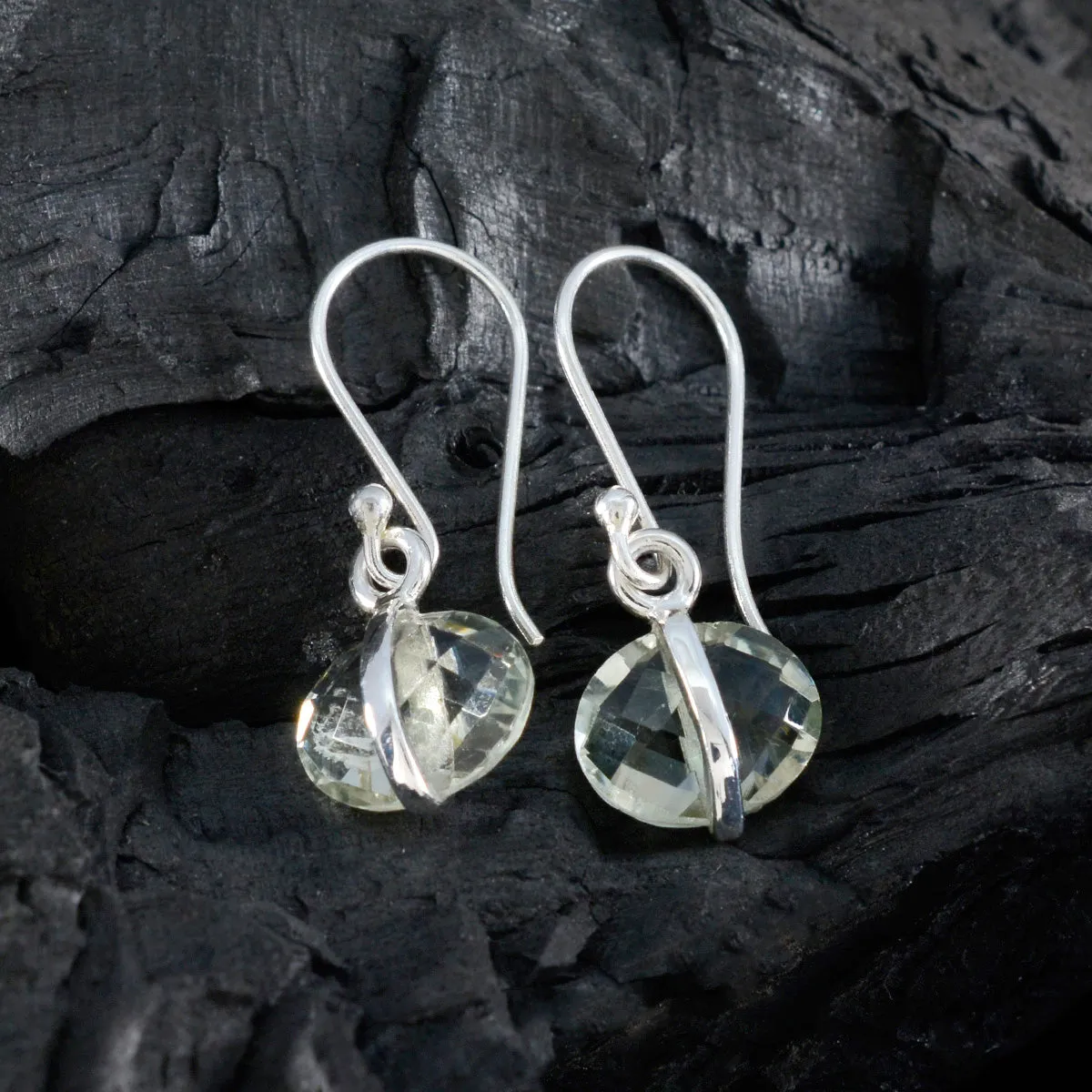 Riyo Beddable 925 Sterling Silver Earring For Lady Green Amethyst Earring Bezel Setting Green Earring Dangle Earring