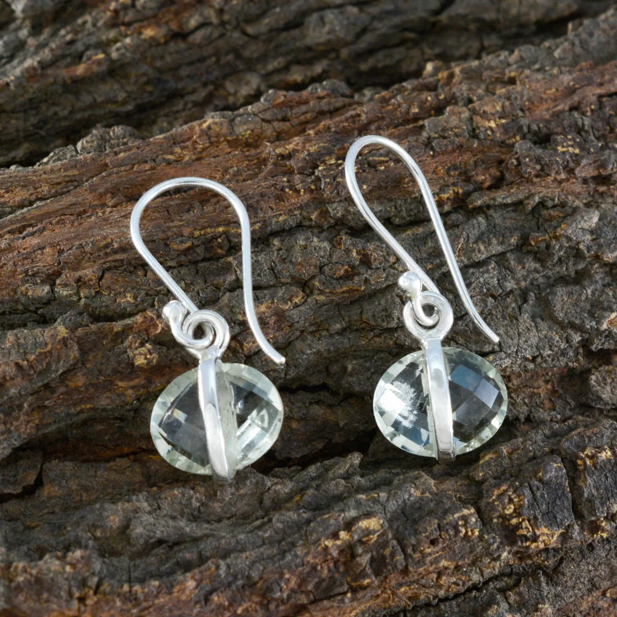 Riyo Beddable 925 Sterling Silver Earring For Lady Green Amethyst Earring Bezel Setting Green Earring Dangle Earring