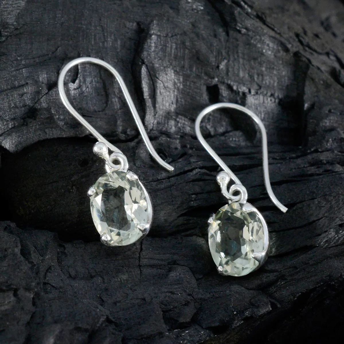 Riyo Decorative 925 Sterling Silver Earring For Women Green Amethyst Earring Bezel Setting Green Earring Dangle Earring