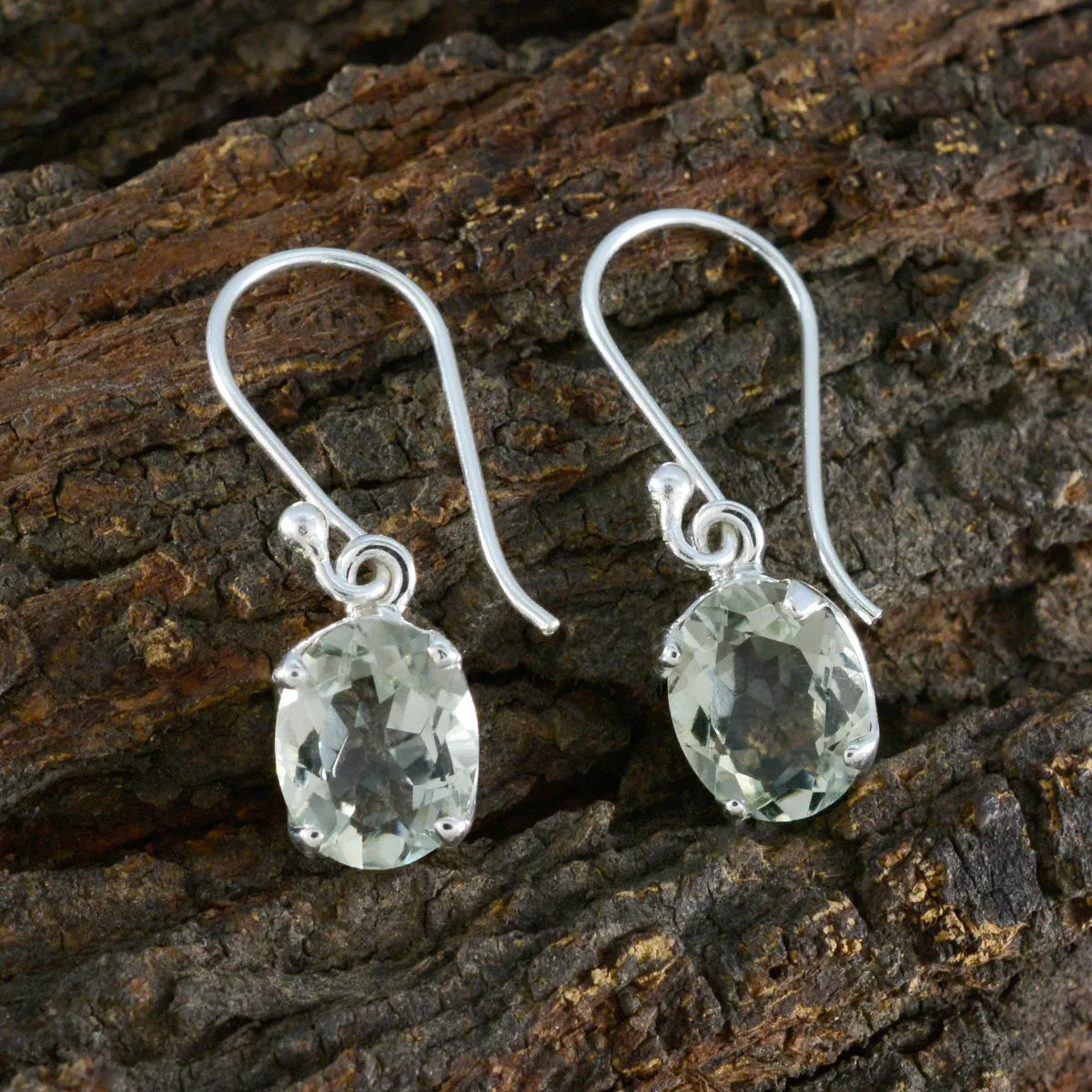 Riyo Decorative 925 Sterling Silver Earring For Women Green Amethyst Earring Bezel Setting Green Earring Dangle Earring
