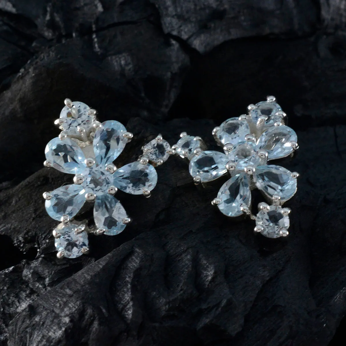 Riyo Engaging Sterling Silver Earring For Female Blue Topaz Earring Bezel Setting Blue Earring Stud Earring