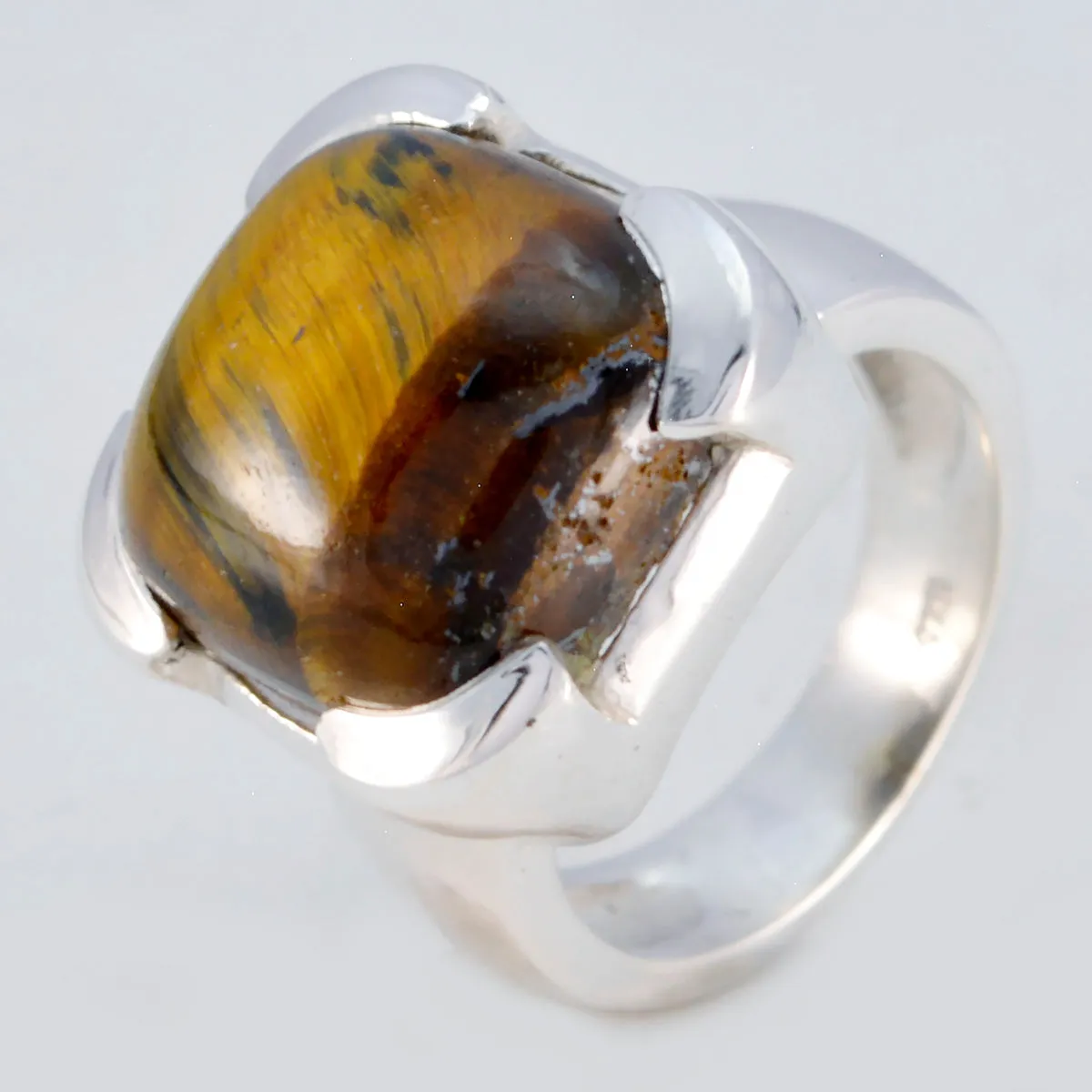 Riyo Enticing Gems Tiger Eye Solid Silver Ring Monogram Jewelry