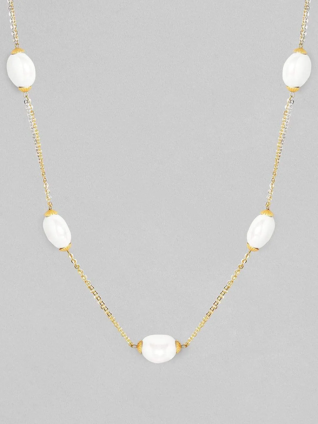 Rubans Gold Plated Contemporary White Beads Minimal Necklace