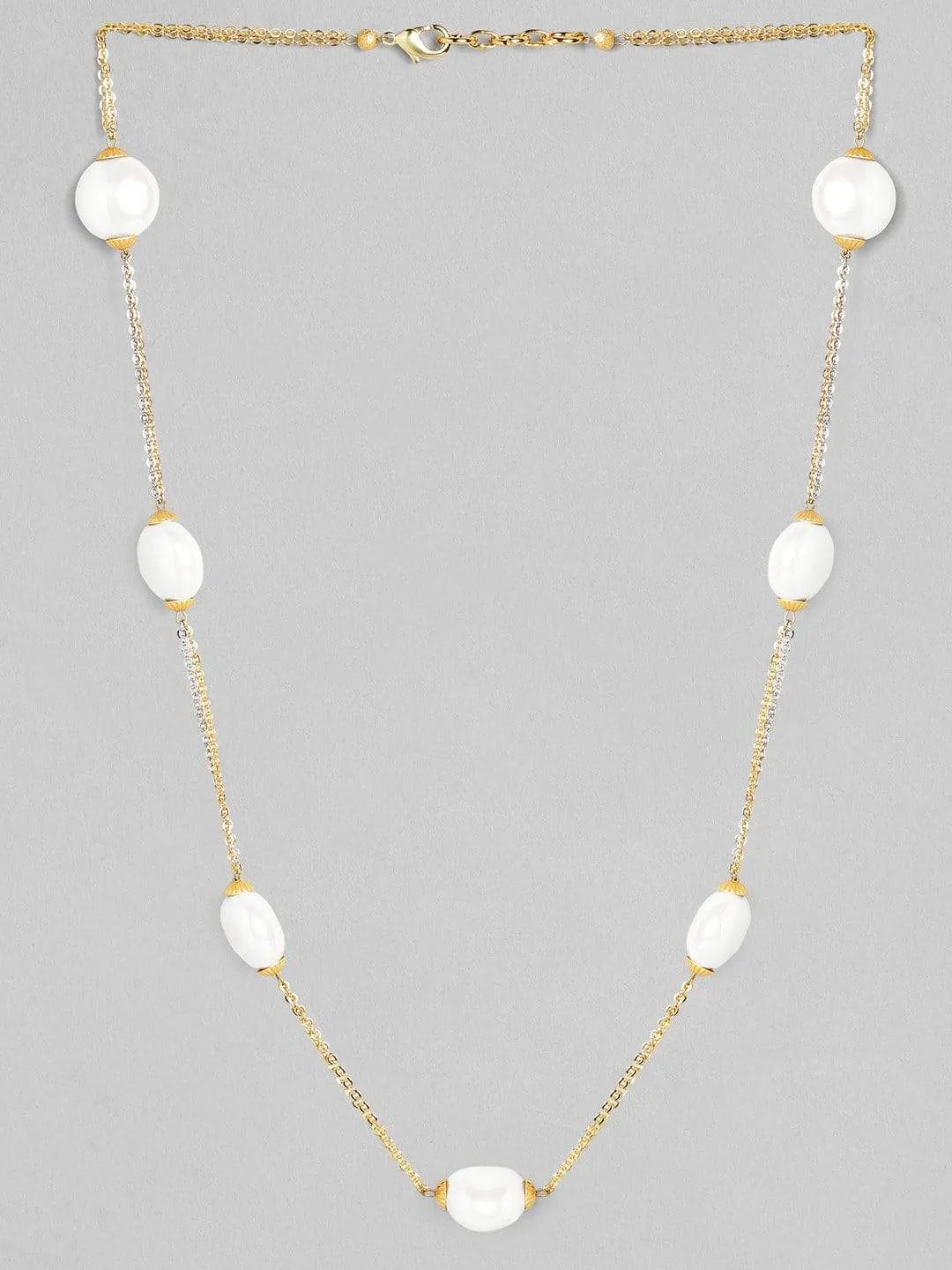 Rubans Gold Plated Contemporary White Beads Minimal Necklace