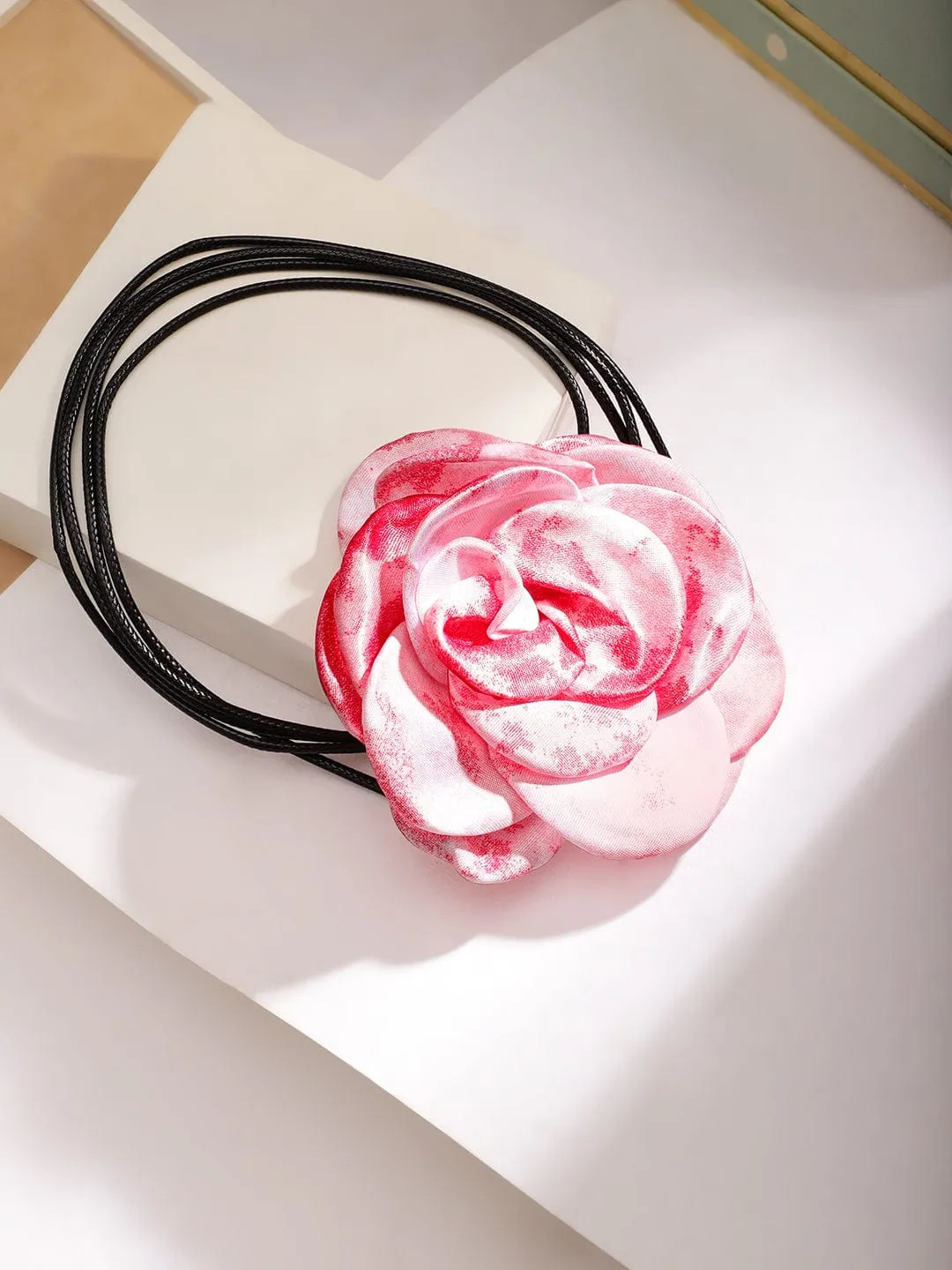 Rubans Voguish Women's Pink Colored Rose Pendant Choker