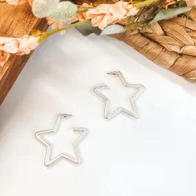 Small Star Hoop Earrings in Matte Silver