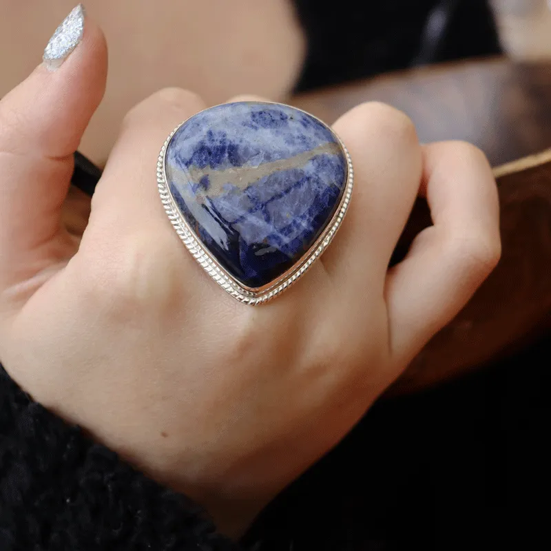 Sodalite Gemstone Large Statement Ring